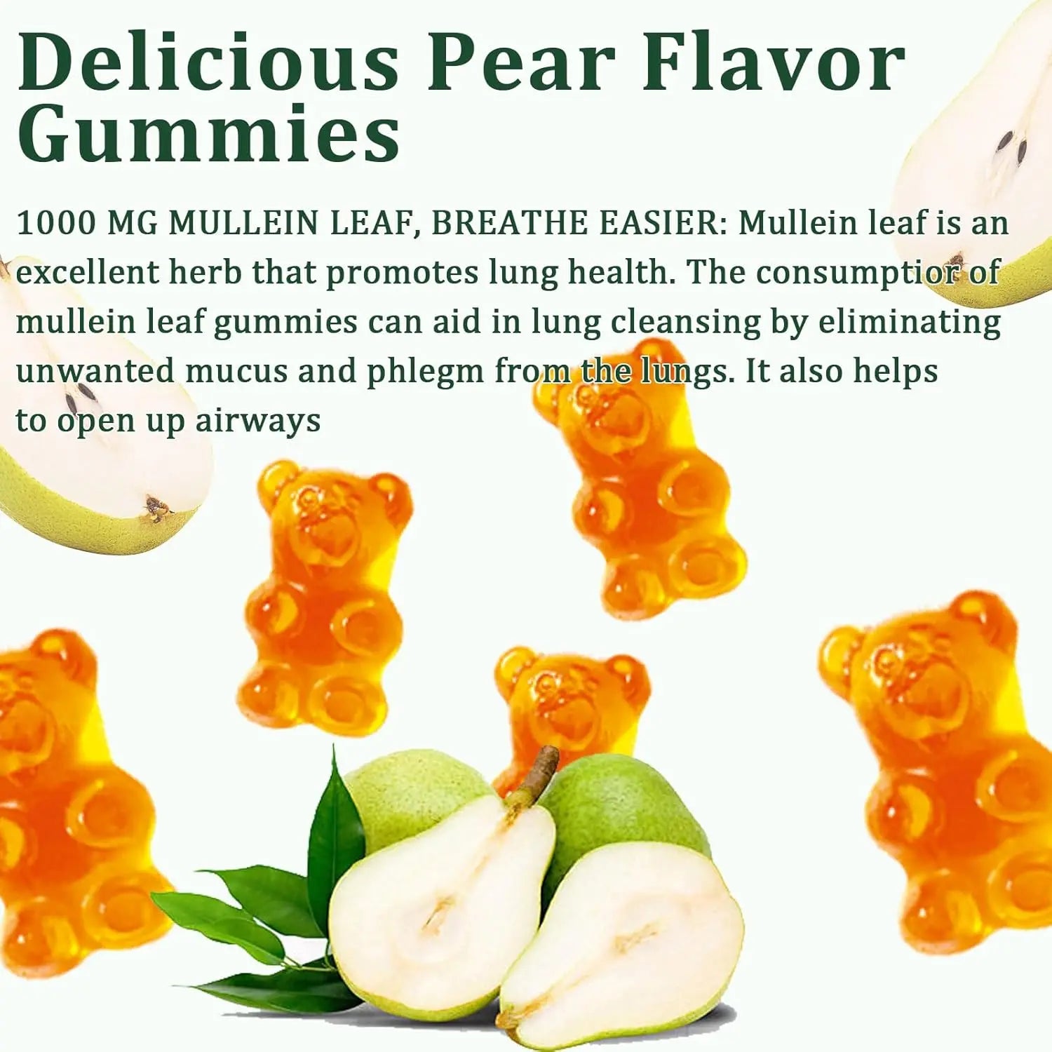 Mullein Leaf Gummies — Daily Lung Support, Respiratory Health & Sinus Relief Supplement 60 Pieces
