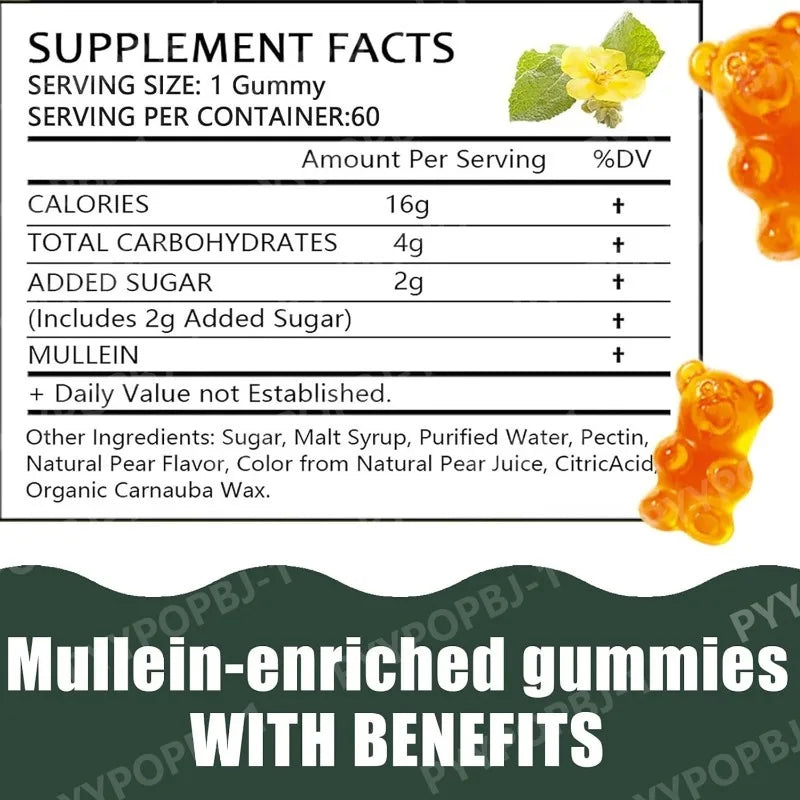 Mullein Leaf Gummies — Daily Lung Support, Respiratory Health & Sinus Relief Supplement 60 Pieces