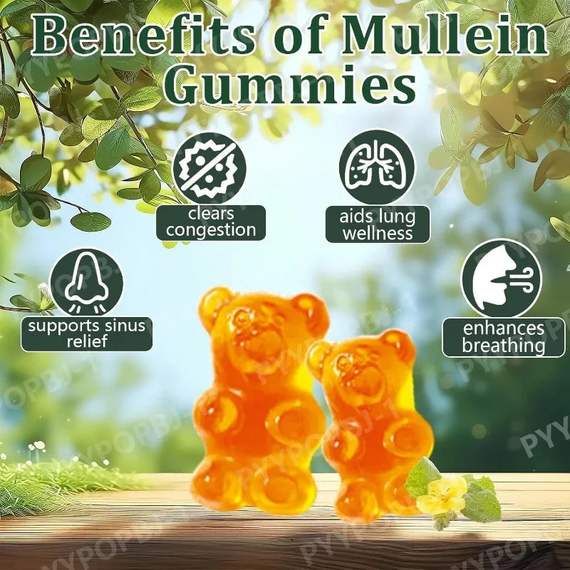 Mullein Leaf Gummies — Daily Lung Support, Respiratory Health & Sinus Relief Supplement 60 Pieces